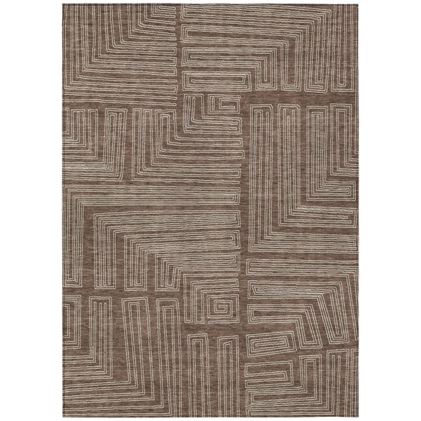 8' X 10' Brown And Ivory Geometric Washable Indoor Outdoor Area Rug