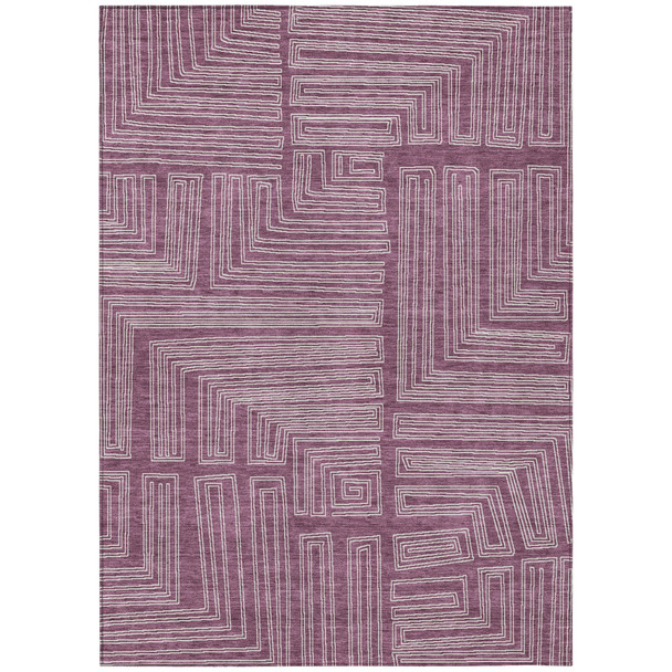 5' X 8' Eggplant And Ivory Geometric Washable Indoor Outdoor Area Rug