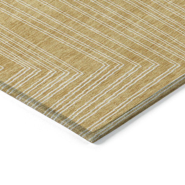 5' X 8' Gold And Ivory Geometric Washable Indoor Outdoor Area Rug