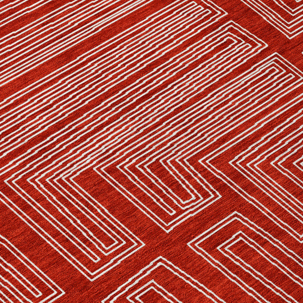 5' X 8' Red And Ivory Geometric Washable Indoor Outdoor Area Rug