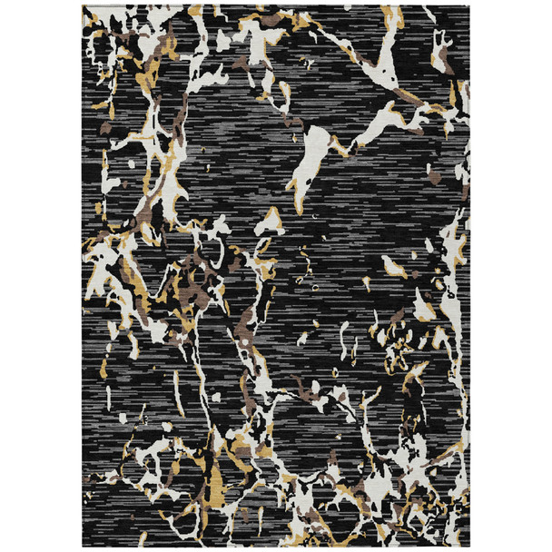 3' X 5' Black Ivory And Brown Striped Washable Indoor Outdoor Area Rug