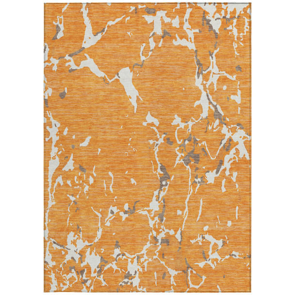 8' X 10' Orange Brown And Ivory Striped Washable Indoor Outdoor Area Rug