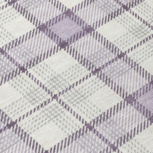 8' X 10' Lavender Purple And Gray Plaid Washable Indoor Outdoor Area Rug