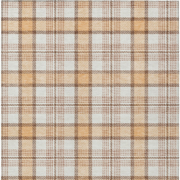 5' X 8' Peach And Beige Plaid Washable Indoor Outdoor Area Rug