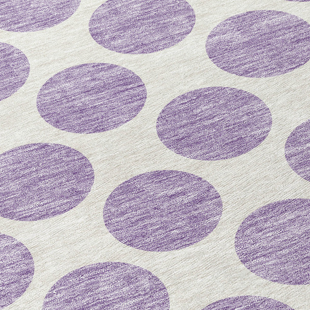 10' X 14' Lavender And Ivory Polka Dot Washable Indoor Outdoor Area Rug