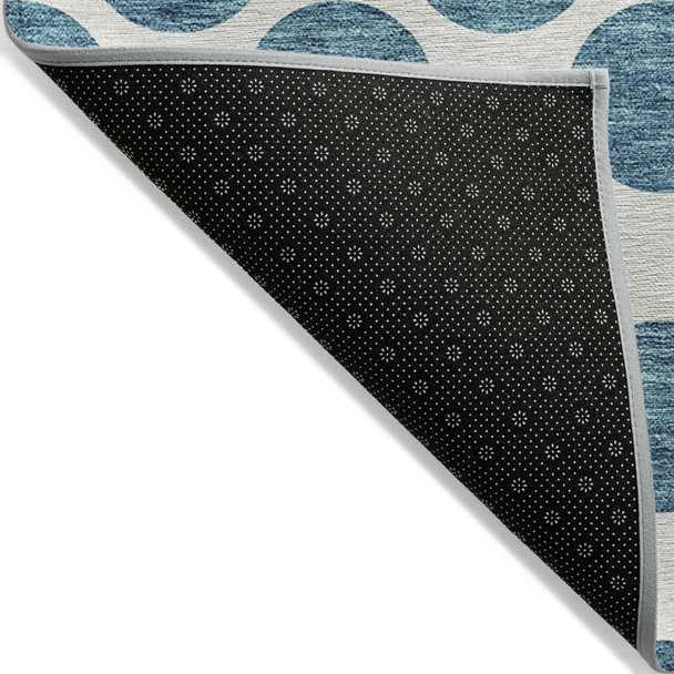 10' X 14' Teal Blue And Ivory Polka Dot Washable Indoor Outdoor Area Rug