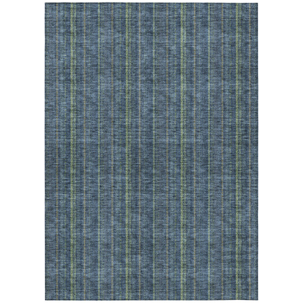 9' X 12' Blue Denim Blue And Mint Green Striped Washable Indoor Outdoor Area Rug