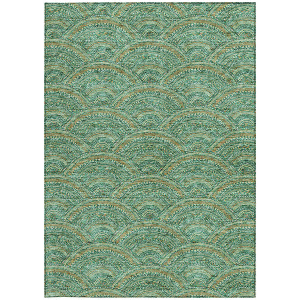 9' X 12' Sage Fern Green And Peach Geometric Washable Indoor Outdoor Area Rug
