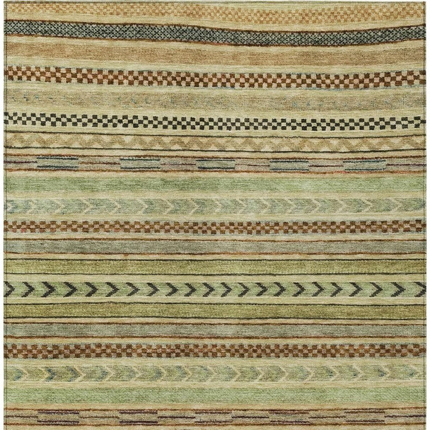 3' X 5' Beige And Taupe Striped Washable Indoor Outdoor Area Rug