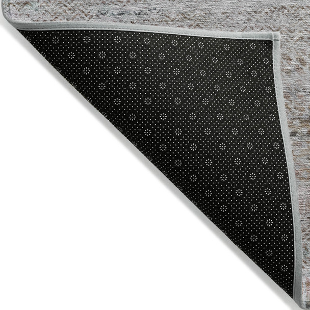 8' X 10' Linen And Gray Striped Washable Indoor Outdoor Area Rug