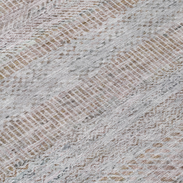 9' X 12' Linen And Gray Striped Washable Indoor Outdoor Area Rug