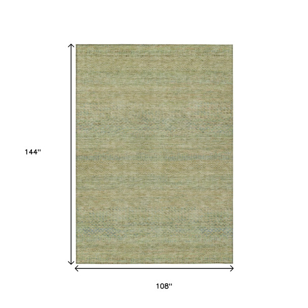 9' X 12' Wheat And Sage Striped Washable Indoor Outdoor Area Rug
