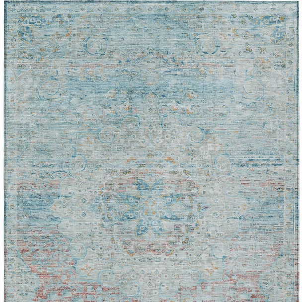 3' X 5' Sky Blue And Blush Medallion Washable Indoor Outdoor Area Rug