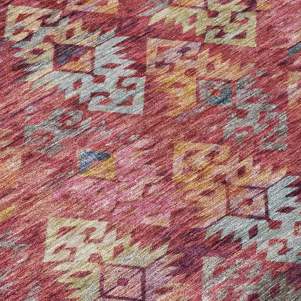 8' X 10' Rust Gold And Blush Aztec Washable Indoor Outdoor Area Rug