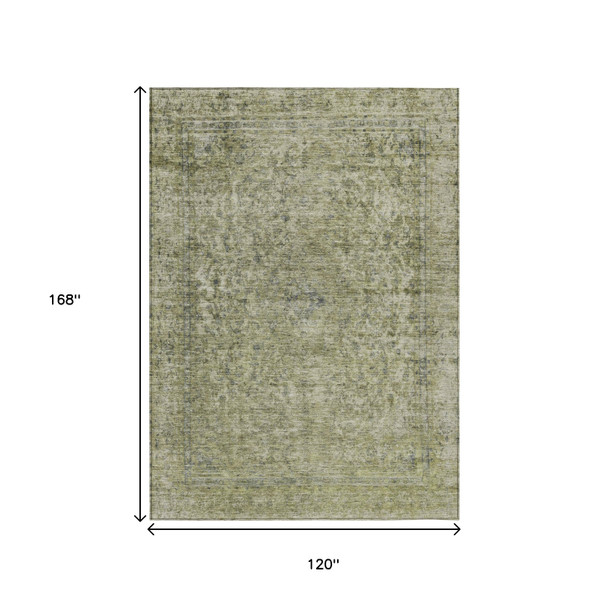 10' X 14' Sage And Beige Abstract Washable Indoor Outdoor Area Rug