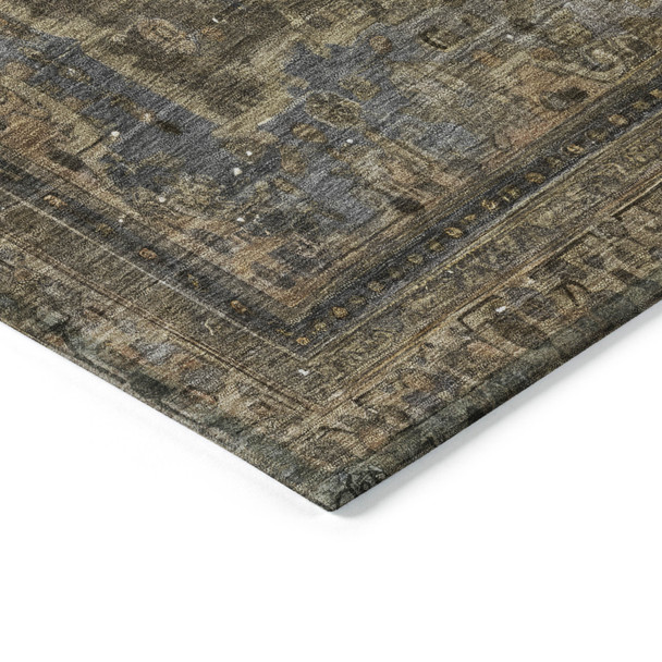 10' X 14' Brown And Denim Blue Medallion Washable Indoor Outdoor Area Rug