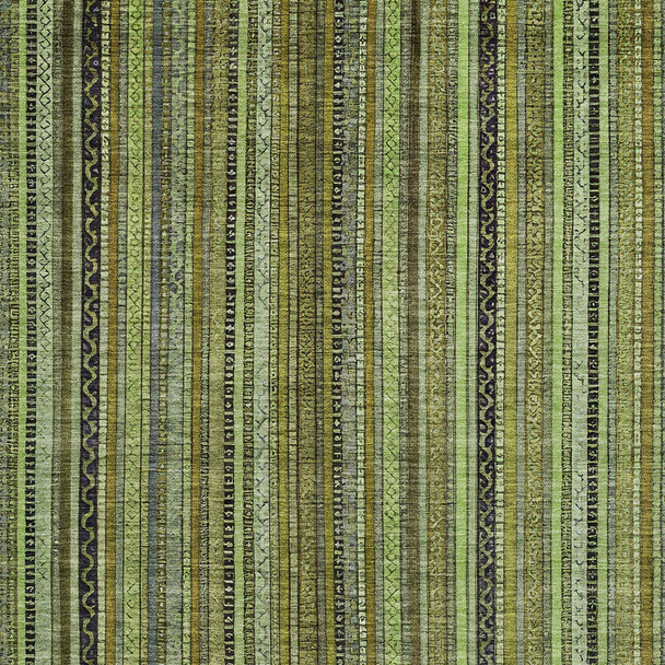 5' X 8' Green Gold And Gray Striped Washable Indoor Outdoor Area Rug