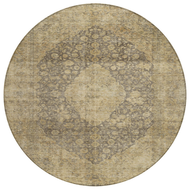 8' Brown And Beige Round Medallion Washable Indoor Outdoor Area Rug