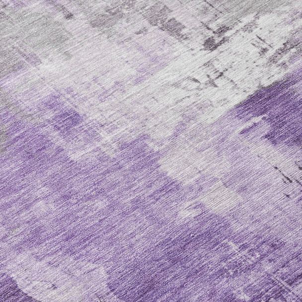 9' X 12' Purple Eggplant And Ivory Abstract Washable Indoor Outdoor Area Rug