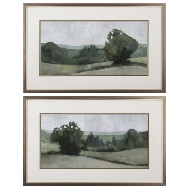 Set of Two Green Trees Framed Art
