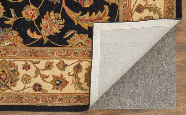 5' X 8' Black Gold And Tan Oriental Hand Tufted Area Rug