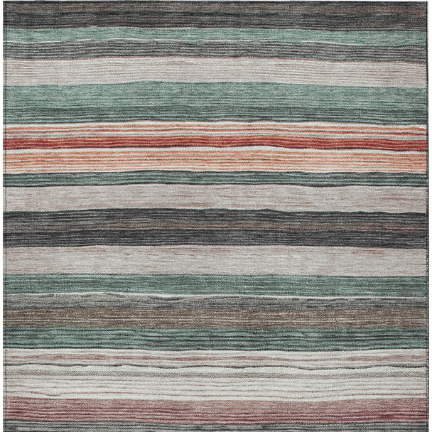 8' X 10' Pale Aqua Copper And Taupe Striped Washable Indoor Outdoor Area Rug