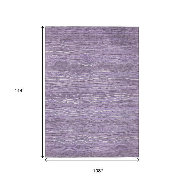 9' X 12' Purple And Lavender Abstract Washable Indoor Outdoor Area Rug