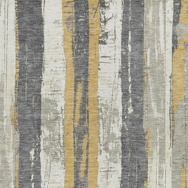 9' X 12' Gold And Gray Striped Washable Indoor Outdoor Area Rug