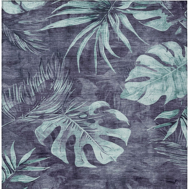 3' X 5' Blue And Mint Green Floral Washable Indoor Outdoor Area Rug