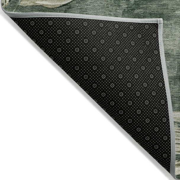 3' X 5' Fern Green And Sage Floral Washable Indoor Outdoor Area Rug