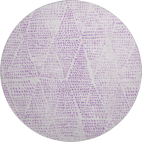 8' Purple And Ivory Diamond Washable Round Rug With UV Protection