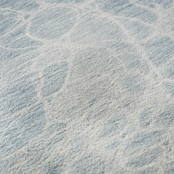 8' X 10' Sky Blue And Ivory Abstract Washable Area Rug With UV Protection