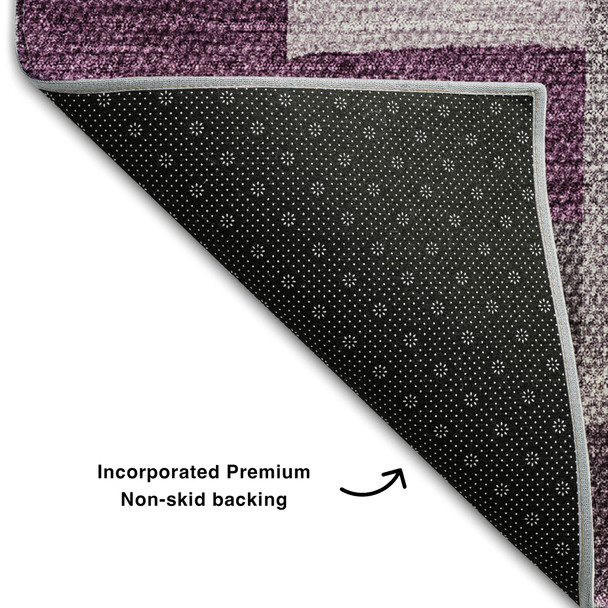5' X 8' Merlot Gray And Ivory Geometric Washable Area Rug With UV Protection