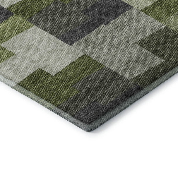 9' X 12' Olive Green Gray And Ivory Geometric Washable Area Rug With UV Protection