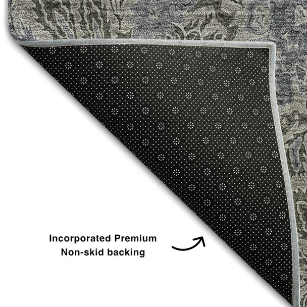 8' X 10' Khaki And Gray Floral Washable Area Rug With UV Protection