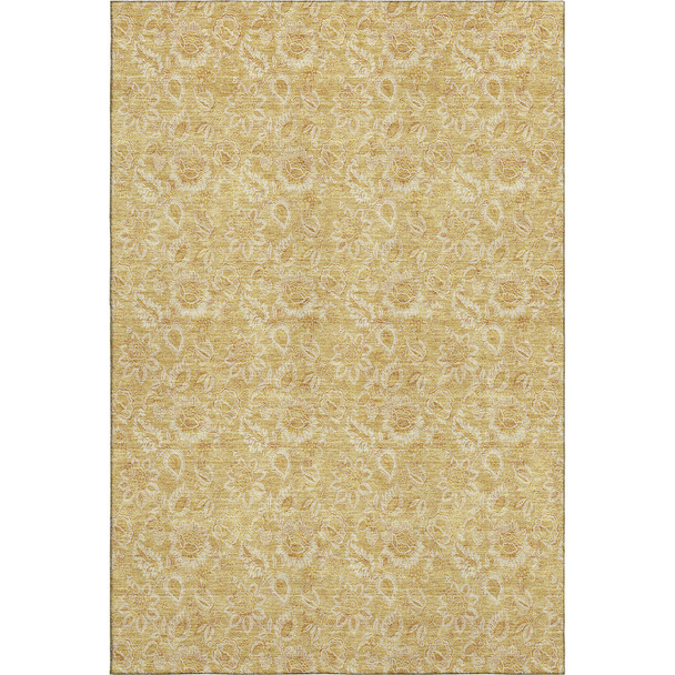 8' X 10' Gold And Wheat Floral Washable Area Rug With UV Protection