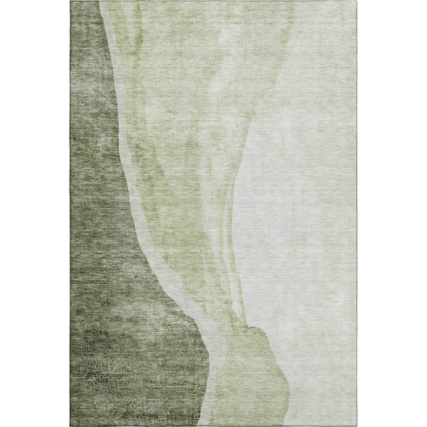 5' X 8' Olive Green And Ivory Abstract Washable Area Rug With UV Protection