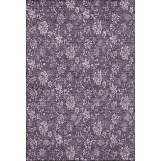 10' X 14' Plum And Ivory Floral Washable Area Rug With UV Protection