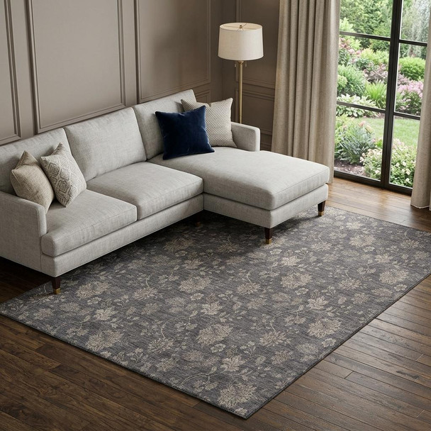 10' X 14' Taupe And Beige Floral Washable Area Rug With UV Protection