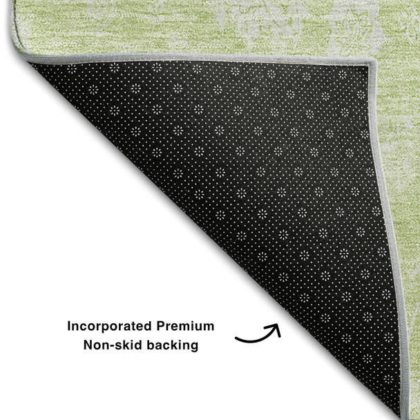 3' X 5' Artichoke Green And Ivory Floral Washable Area Rug With UV Protection