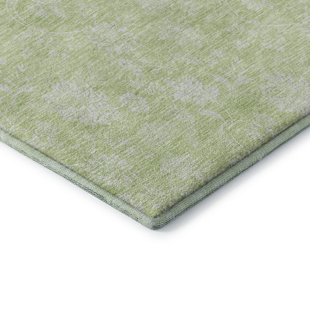 8' X 10' Artichoke Green And Ivory Floral Washable Area Rug With UV Protection