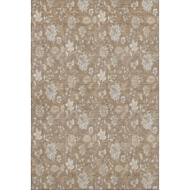 3' X 5' Copper And Beige Floral Washable Area Rug With UV Protection