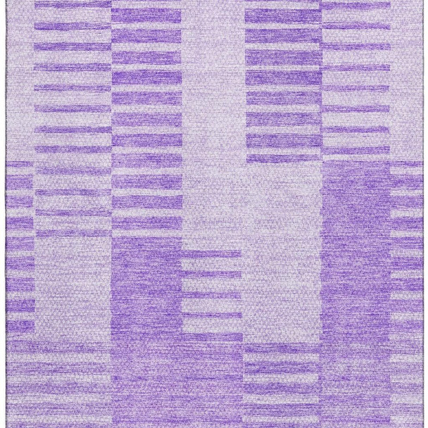 3' X 5' Lavender And Ivory Striped Washable Area Rug With UV Protection