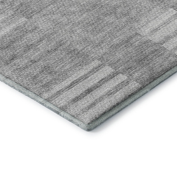 8' Silver And Gray Striped Washable Round Rug With UV Protection