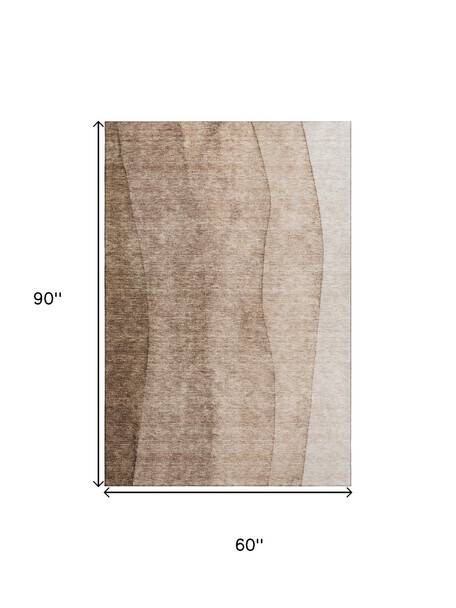 5' X 8' Brown And Ivory Ombre Washable Area Rug With UV Protection