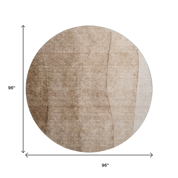 8' Brown And Ivory Ombre Washable Round Rug With UV Protection