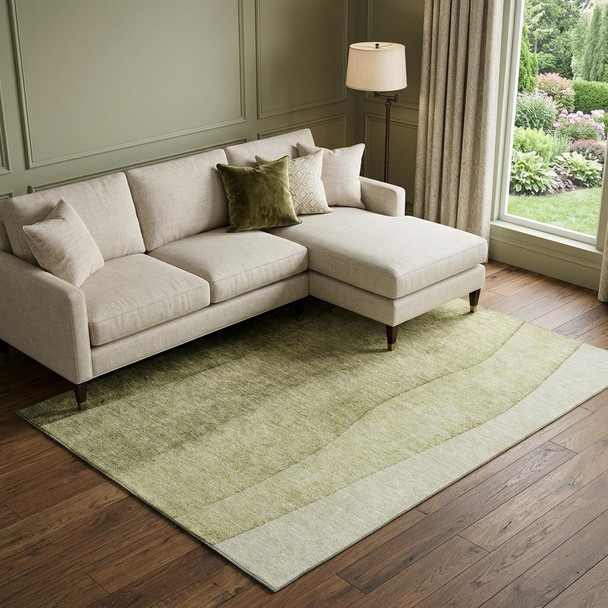 9' X 12' Olive Green And Ivory Ombre Washable Area Rug With UV Protection
