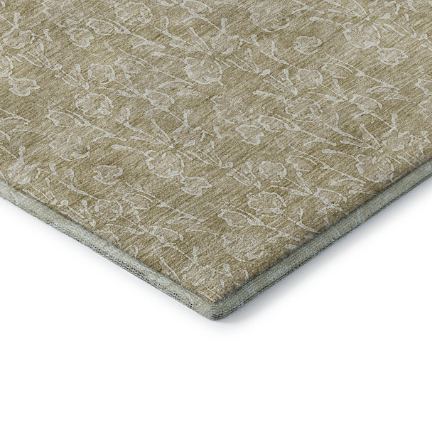 5' X 8' Beige And Ivory Floral Washable Area Rug With UV Protection