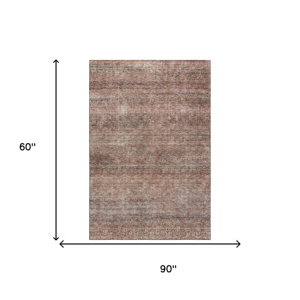 5' X 8' Coral Gray And Silver Striped Washable Area Rug With UV Protection