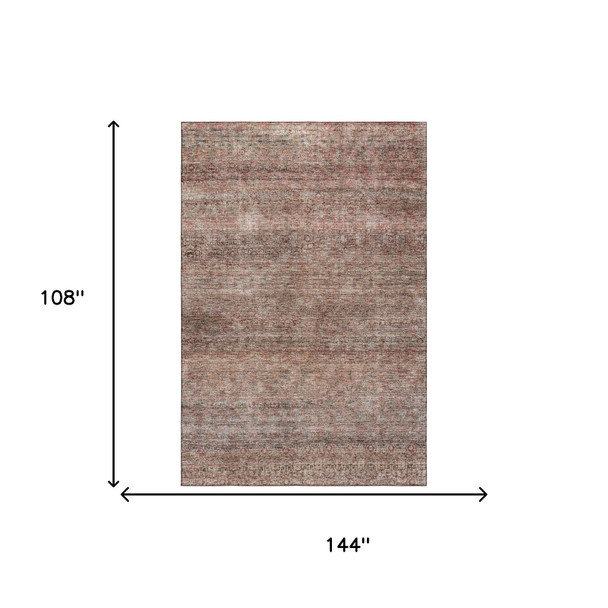 9' X 12' Coral Gray And Silver Striped Washable Area Rug With UV Protection